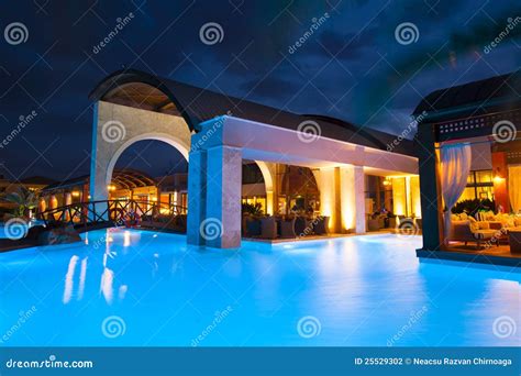 Night Pool Side Of Rich Hotel Stock Photo Image Of Hotel Abundance
