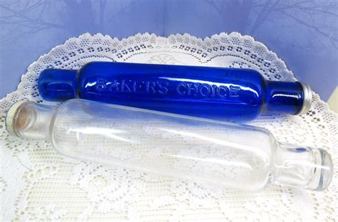 Vintage 2 Depression Glass Rolling Pins Cobalt Blue Bakers Choice