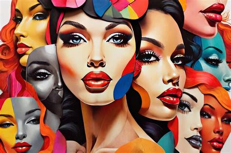 Premium Ai Image Vibrant Women Face Collage Expressive Colorful Stock