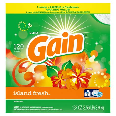 Gain Powder Laundry Detergent For Regular And He Washers Island Fresh Scent 137 Ounces 120