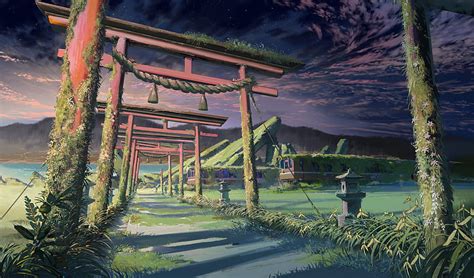5k Free Download Torii Shrine Anime Landscape Ruins Train