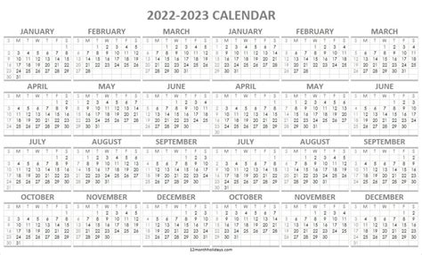 Printable Calendar 2022 2023 Template Blank Two Year Calendar