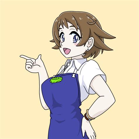 safebooru apron blue eyes blush breasts brown hair commentary commentary request dodo yad ddi
