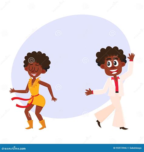 Black African American Couple Man And Woman Dancing Dicso Stock