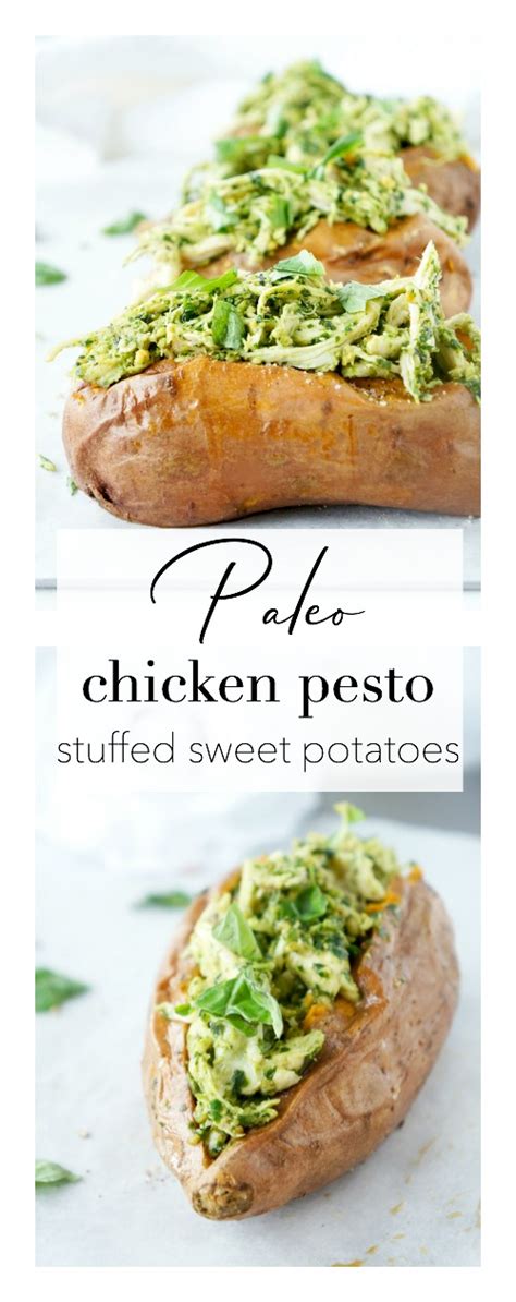 A little sweet and a little sassy. Pesto Chicken Stuffed Sweet Potatoes | Haute & Healthy Living