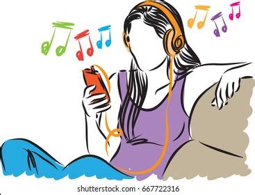 Pretty Woman Listening Music Vector Illustration Stock Vector Royalty