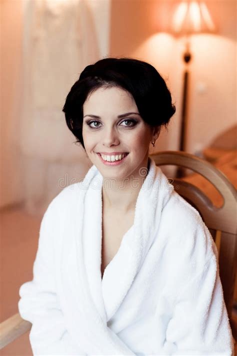 Beautiful Happy Bride In White Silk Lingerie In Her Bedroom Stock Image Image Of Boudoir