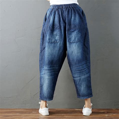 Womens Loose Fitting Ripped Jeans Denim Cotton Pants With Etsy Uk