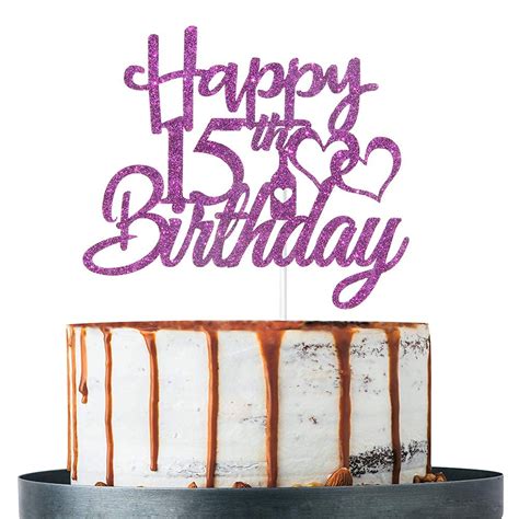 Buy Festiko®purple Glitter Happy 15th Birthday Cake Topper 15th