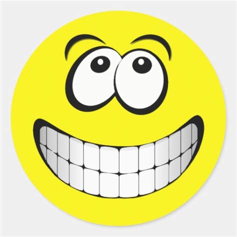 Yellow Big Grin Smiley Face Classic Round Sticker Zazzle