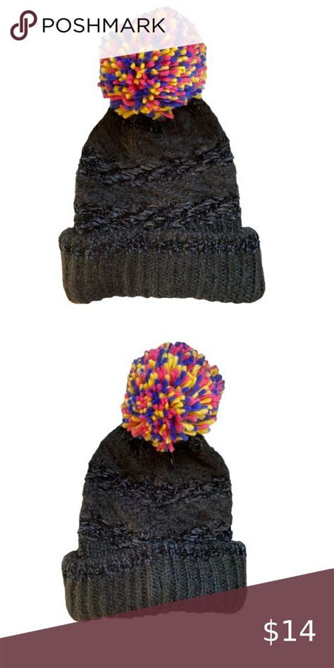 Inc Chenille Striped Multi Pom Beanie Black Animal Print Headband