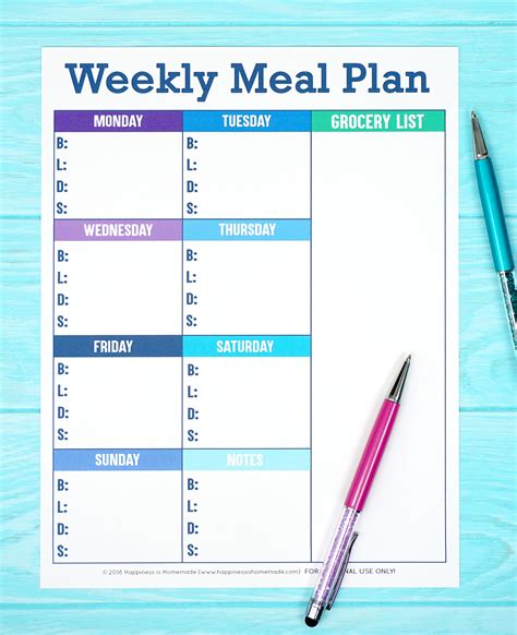 Free Printable Weekly Meal Plan Template Paper Trail Design Editable