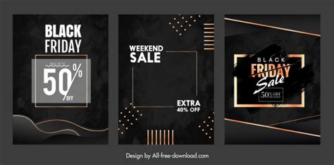 Black Friday Sale Banners Modern Dark Dynamic Design Vectors Graphic