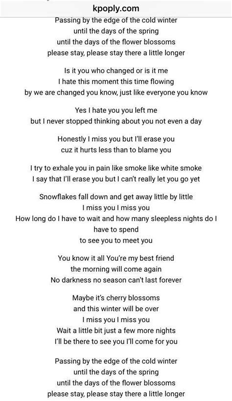 Past the end of this cold winter until the spring comes again until the flowers bloom again stay there a little longer stay there. Bts Spring Day Lyrics English Version ~ Lyrics Collection