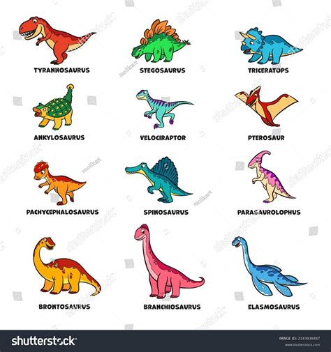 Set Cartoon Dinosaurs Under Name Stock Vector Royalty Free 2143938487