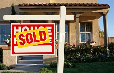 Sold Home For Sale Sign In Front Of New House Stock Image Colourbox