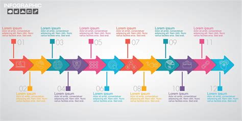Infografía De Línea De Tiempo Con 12 Opciones De Flechas Coloridas