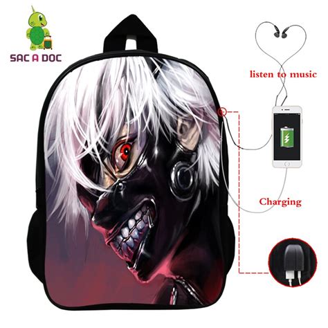 Tokyo Ghoul Anime Laptop Backpack Multifunction Usb Charger Headphone