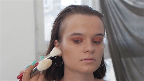 Make Up Artist Applying Makeup To Models Face Close Up View Stock Video Footage 0012 Sbv