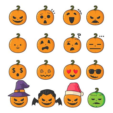 Premium Vector Halloween Pumpkin Emoticon Set