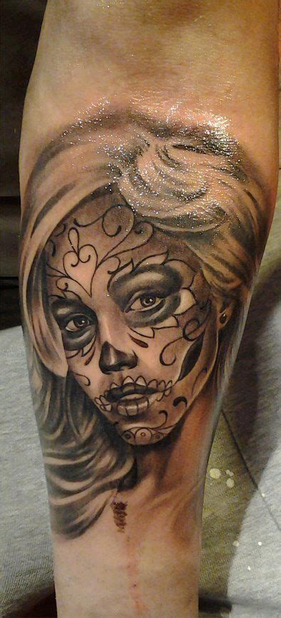 Sugar Skull Lady Tattoo On Leg Womens Tattoos