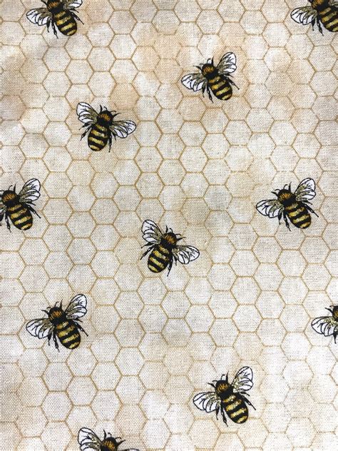 One Half Yard Of Fabric Honeycomb Bees Metallic Bee Fabric Etsy