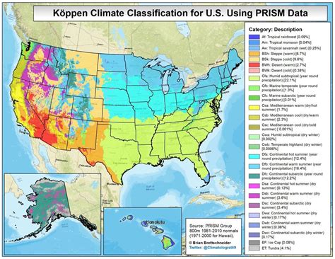 Köppen Climate Classification For United States And The Percentage Of