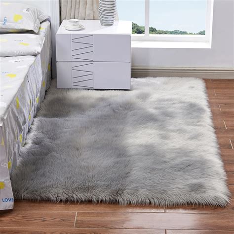 Rayuan Luxury Rectangle Sheepskin Grey Hairy Carpet Faux Mat Seat Pad
