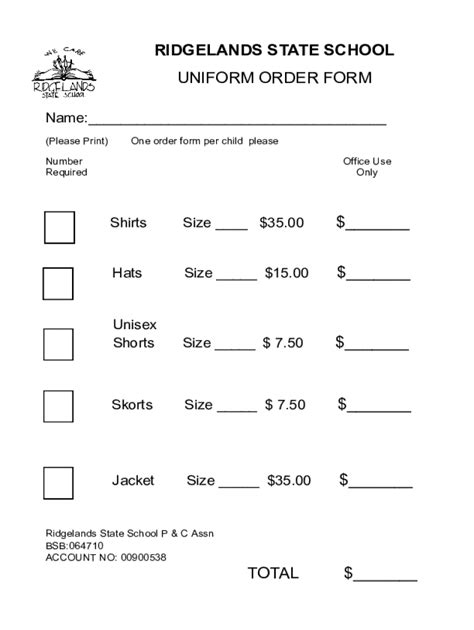 Fillable Online School Uniform Order Form Template Jotform Fax Email