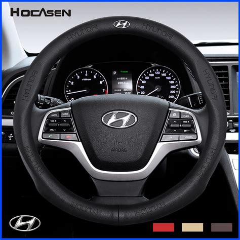 No Smell Thin All Model Hyundai Cow Leather Steering Wheel Cover I10