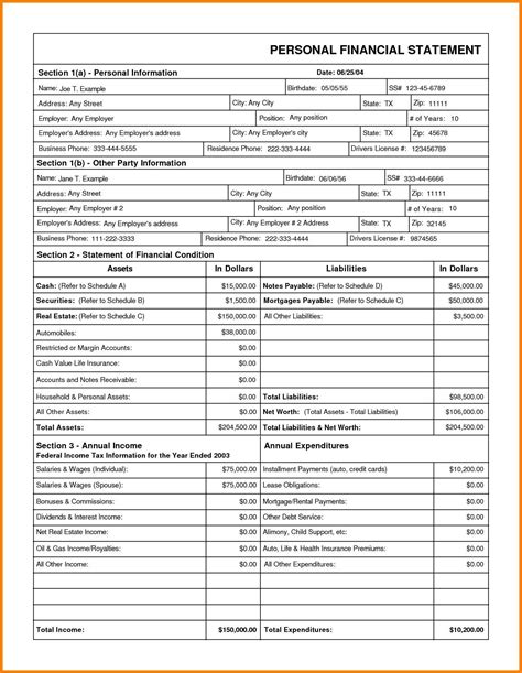 Personal Financial Statements Templates Sosfuer Spreadsheet Inside