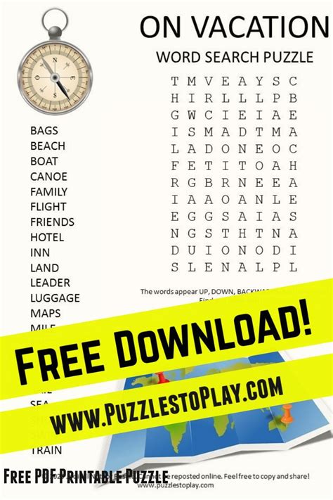 Vacation Word Search Puzzle Kids Word Search Free Printable Puzzles
