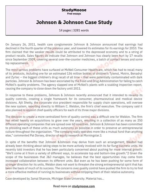 Johnson And Johnson Case Study Free Essay Example