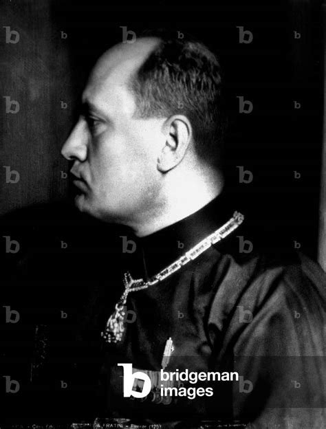 Half Length Portrait In Profile Of Benito Mussolini In Black Shirt And