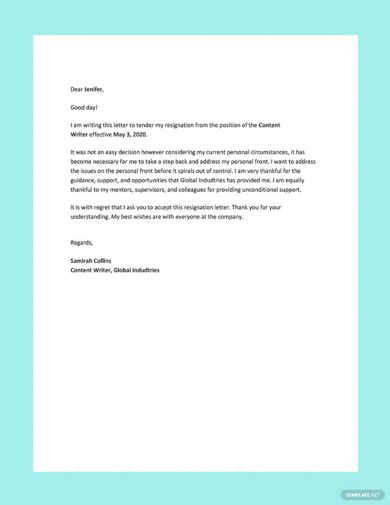 Resignation Letters Examples In Google Docs Outlook Pages Pdf Ms Word Examples