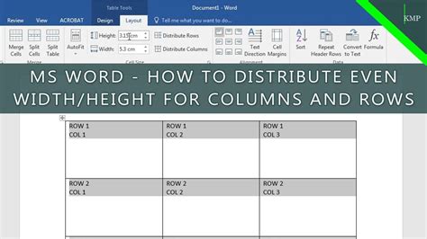 MS WORD Tables How To Distribute Even Width Height For Columns And Rows YouTube