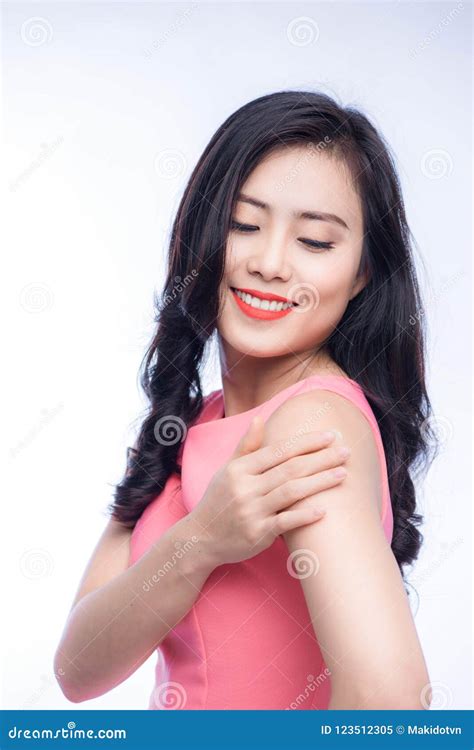 Pretty Asian Young Woman Applying Cream On Her Body Stock Image Image