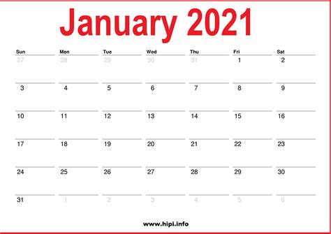 Download Calendar January 2021 Free Printable January 2021 Calendar