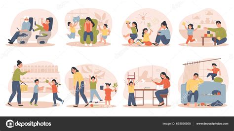 Hyperactive Child Set Adhd Symbols Flat Isolated Vector Illustration