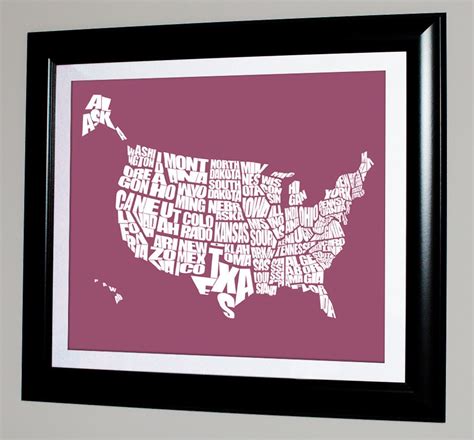 Usa Word Map Typographical Map Print Or Canvas United States Art
