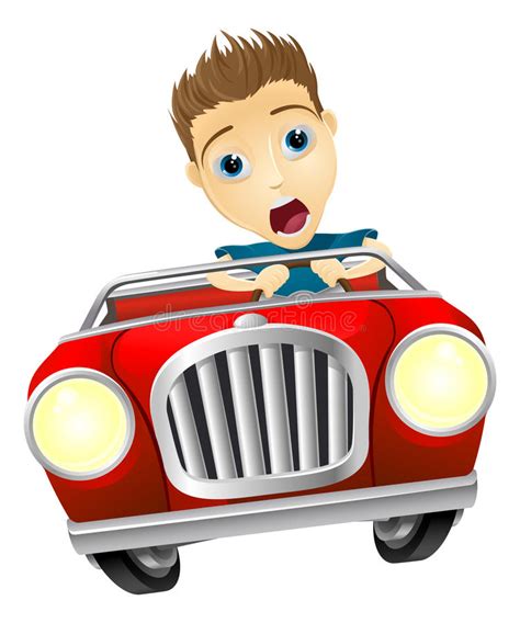 Cartoon Man Driving Fast Car Stock Vector Illustration