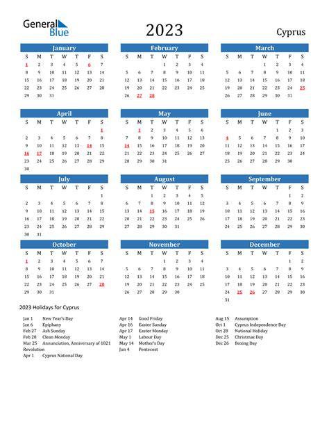 2023 Cyprus Calendar With Holidays