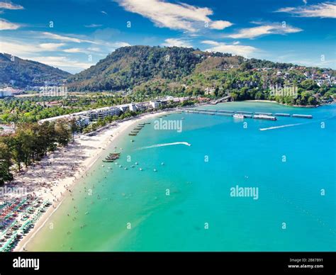 Aerial View With Drone Tourists At Patong Beach In Phuket Island