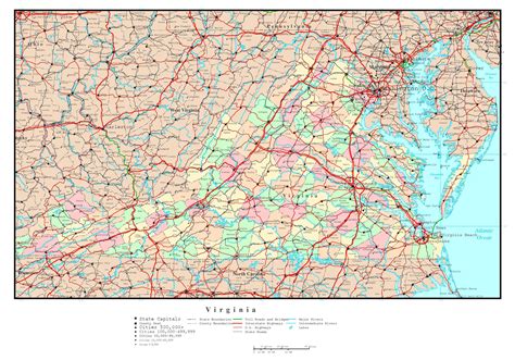 Laminated Map Large Detailed Administrative Map Of Virginia State Virginia Map