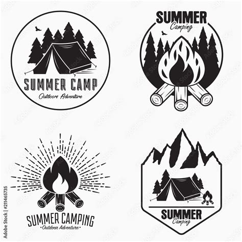 vintage summer camp logo set camping badges and outdoor adventure emblems original typography