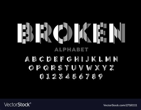 Broken Style Font Alphabet Letters And Numbers Vector Image