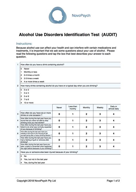 Alcohol Use Disorders Identification Test Audit Novopsych