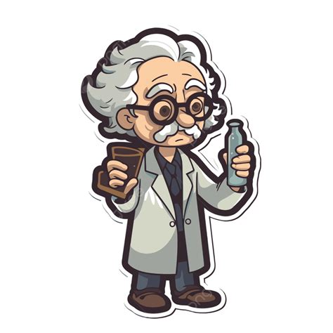 Una Ilustración De Albert Einstein Con Botella Vector Png Científico Pegatina Dibujos