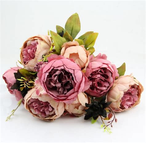 wholesale 2 pc lot hight quality silk flower 1 bouquet artificial flowers fall vivid peony fake