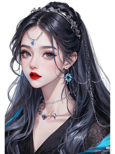 Realistic Cartoons Queen Anime Girls With Black Hair Fantasy